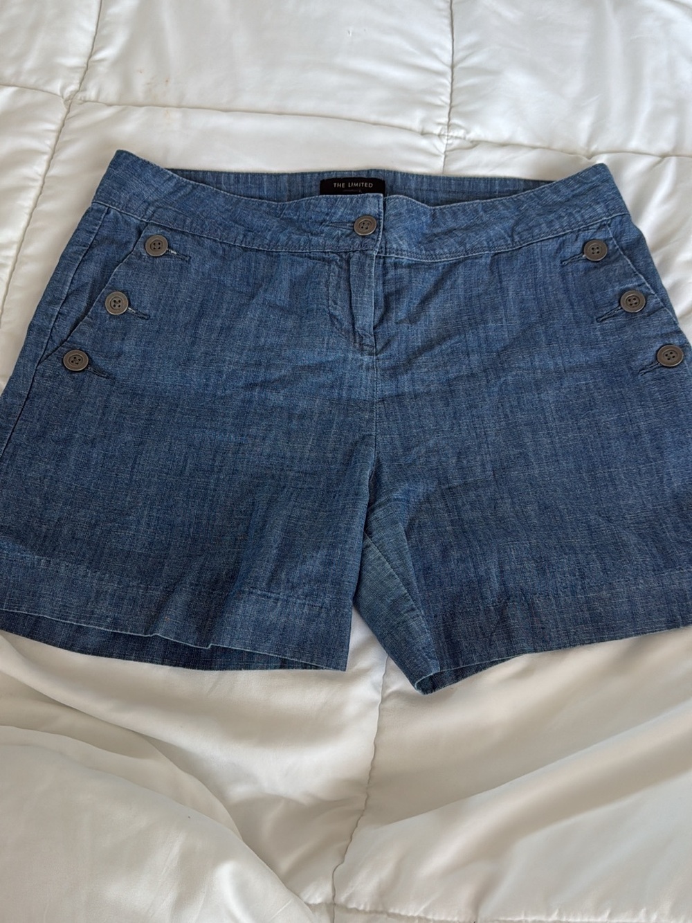 The Limited Blue Denim Sailor-Button Shorts